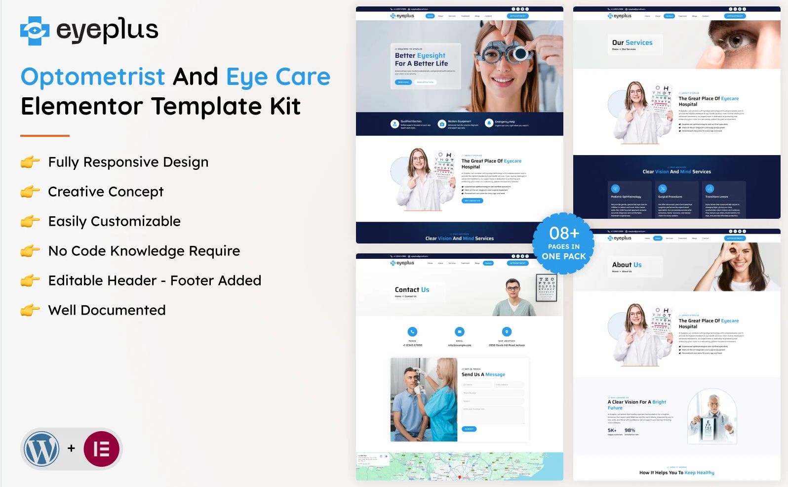 Eyeplus – Optometrist And Eye Care Elementor Template Kit