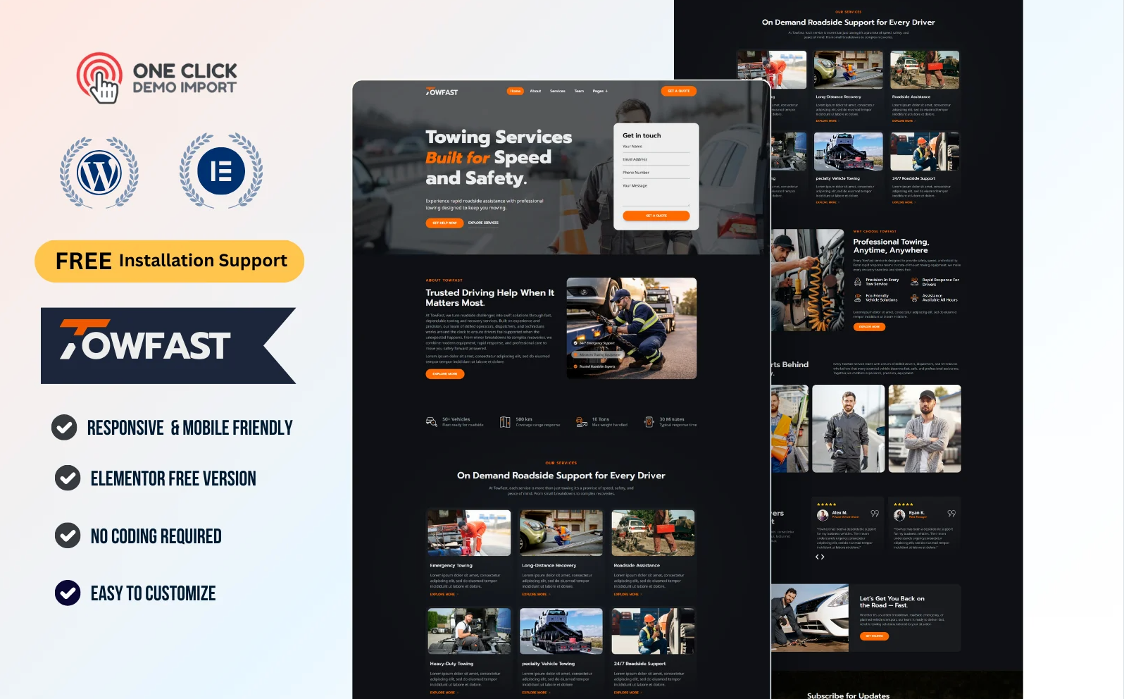 Towfast – Towing & Roadside Assistance WordPress Elementor Template Kit