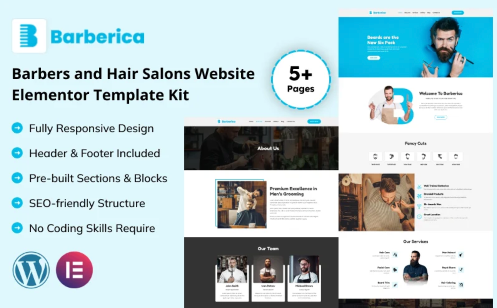 Barberica – Barbers and Hair Salons Website Elementor Template Kit