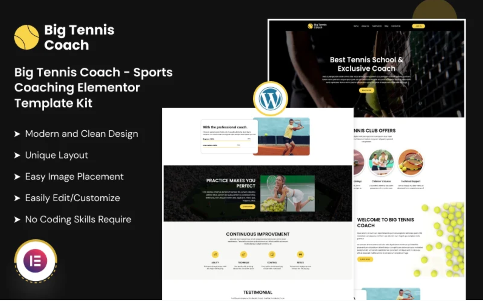 Big Tennis Coach – Sports Coaching Elementor Template Kit — Elementor Kit by Templatemonster