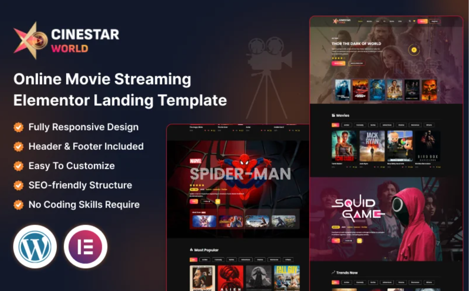 Cinestar World – Online Movie Streaming Elementor Landing Template — Elementor Kit by Templatemonster