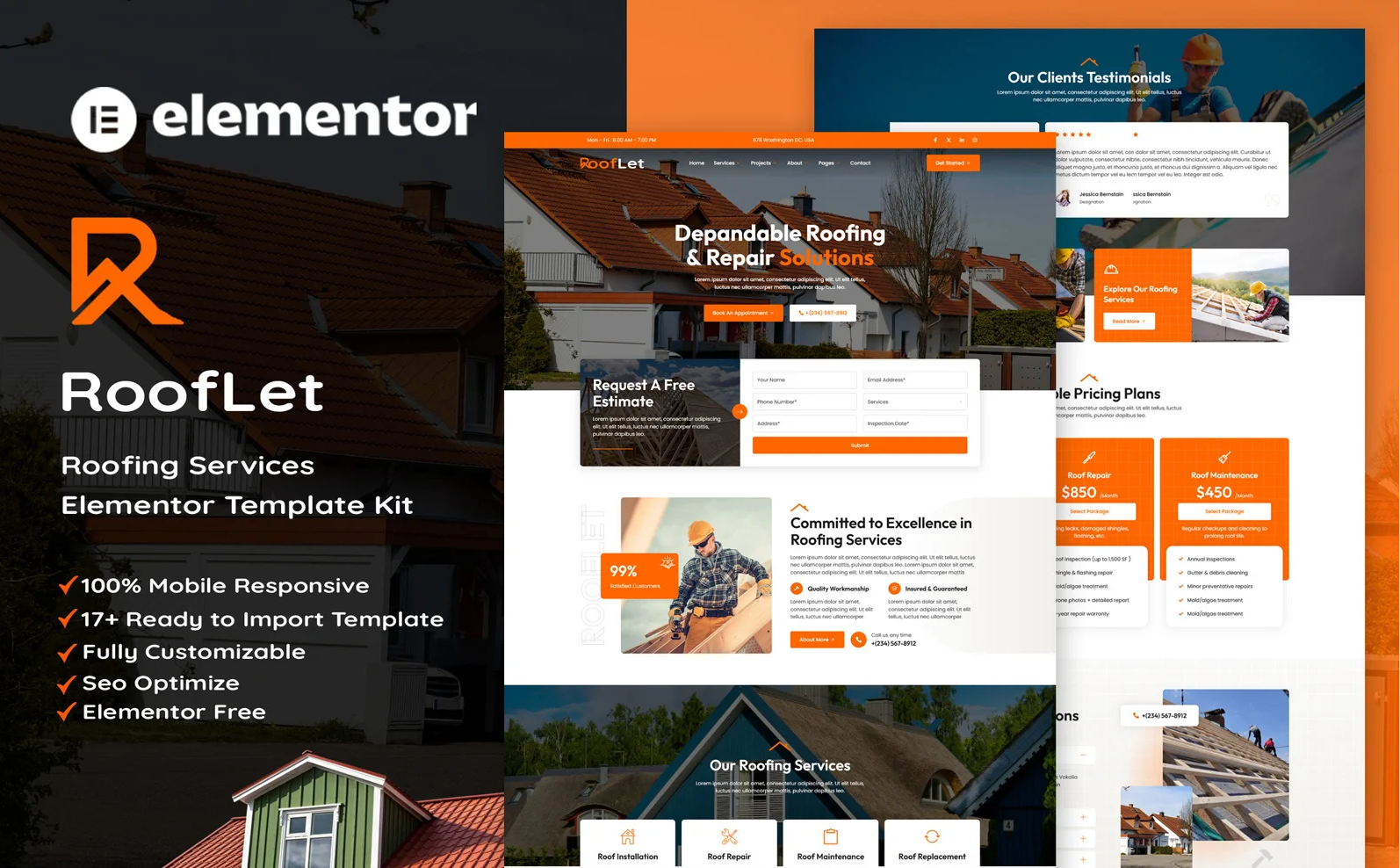 RoofLet – Roofing Services Elementor Kit