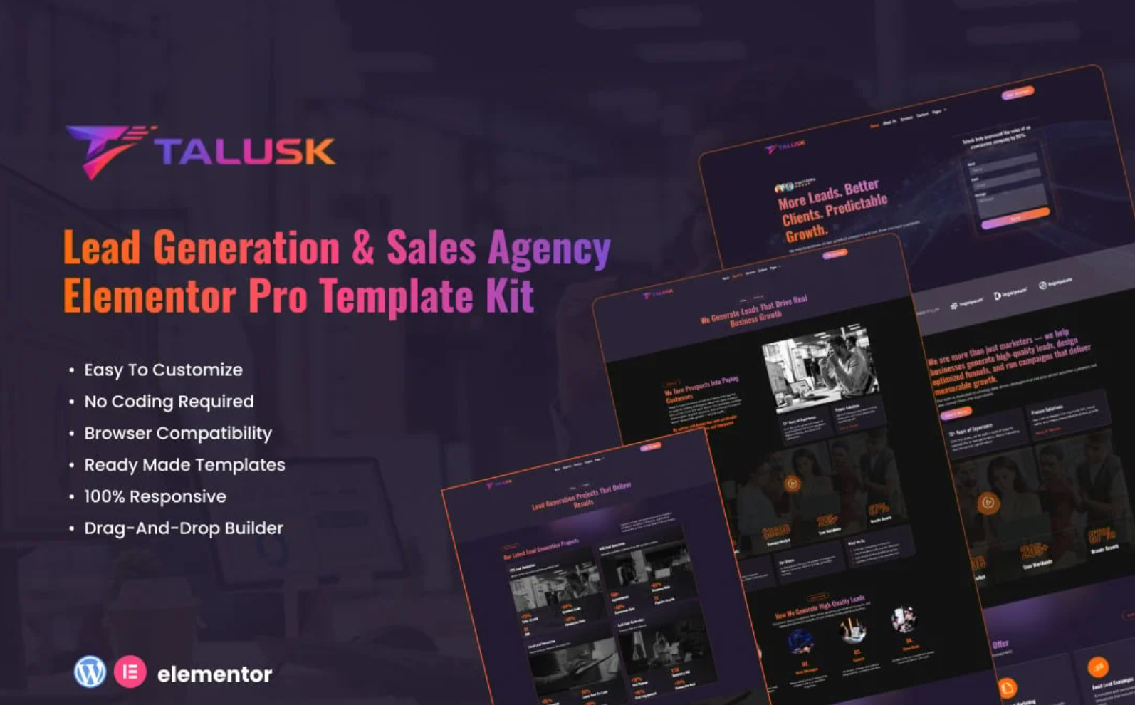 Talusk – Lead Generation & Sales Agency Elementor Pro Template Kit — Elementor Kit by Templatemonster