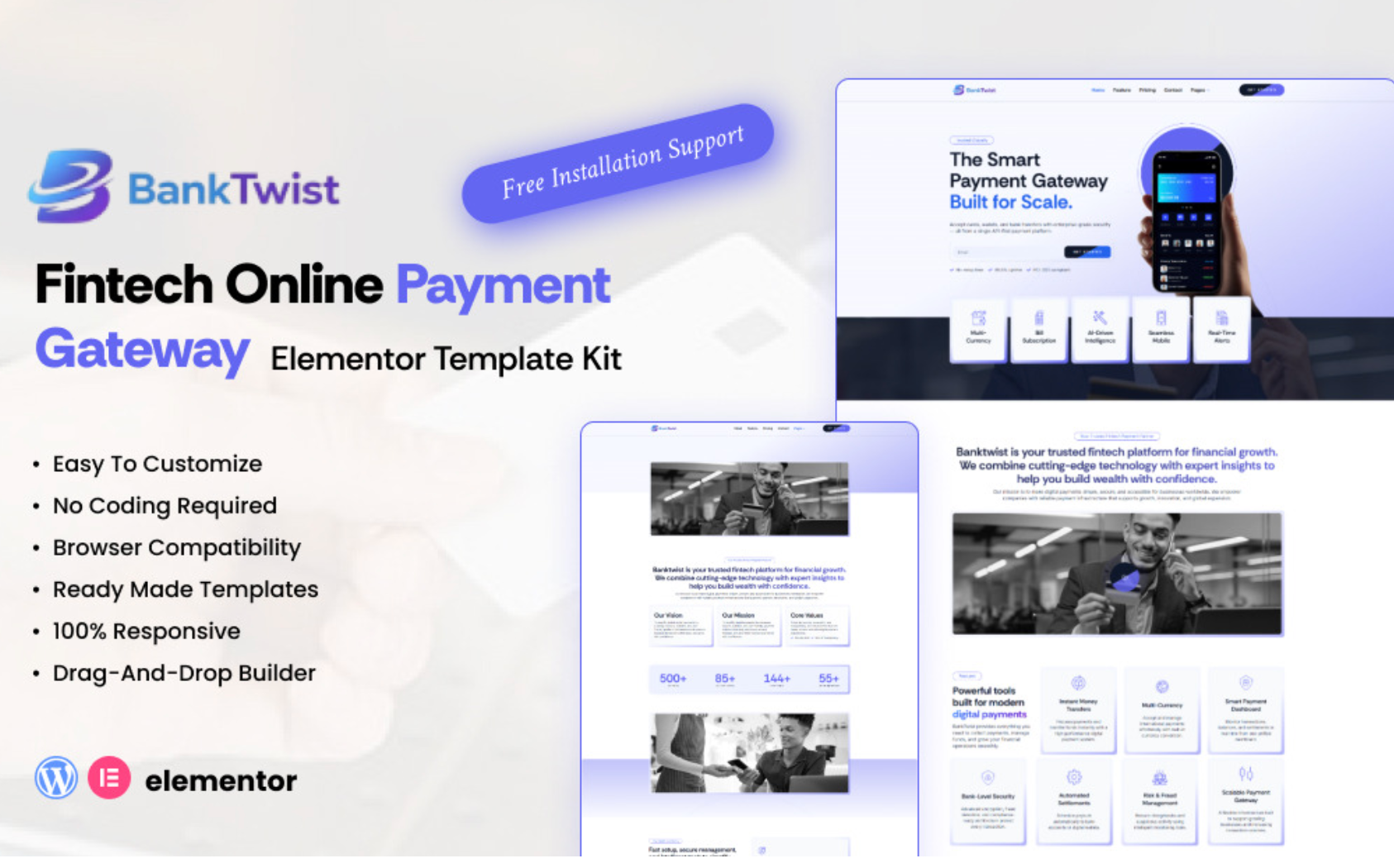 BankTwist – Modern Fintech & Digital Banking Elementor Template Kit