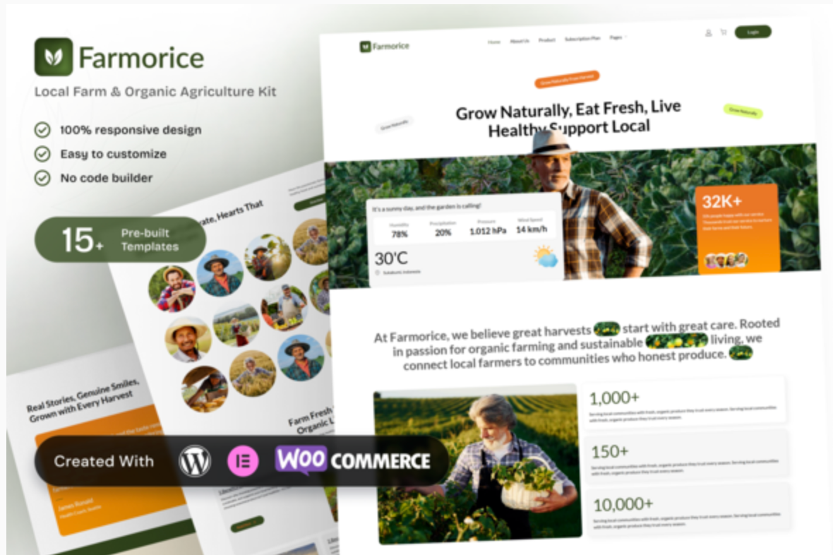 Farmorice - Local Farm and Organic Agriculture Elementor Template Kit for Eco-Friendly Produce