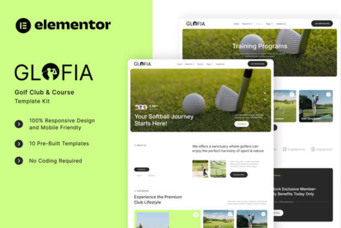 Glofia - Golf Club & Course Elementor Template Kit