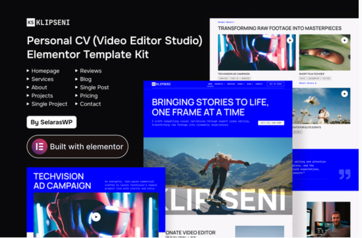 KlipSeni - Personal CV Video Editor Elementor Template Kit