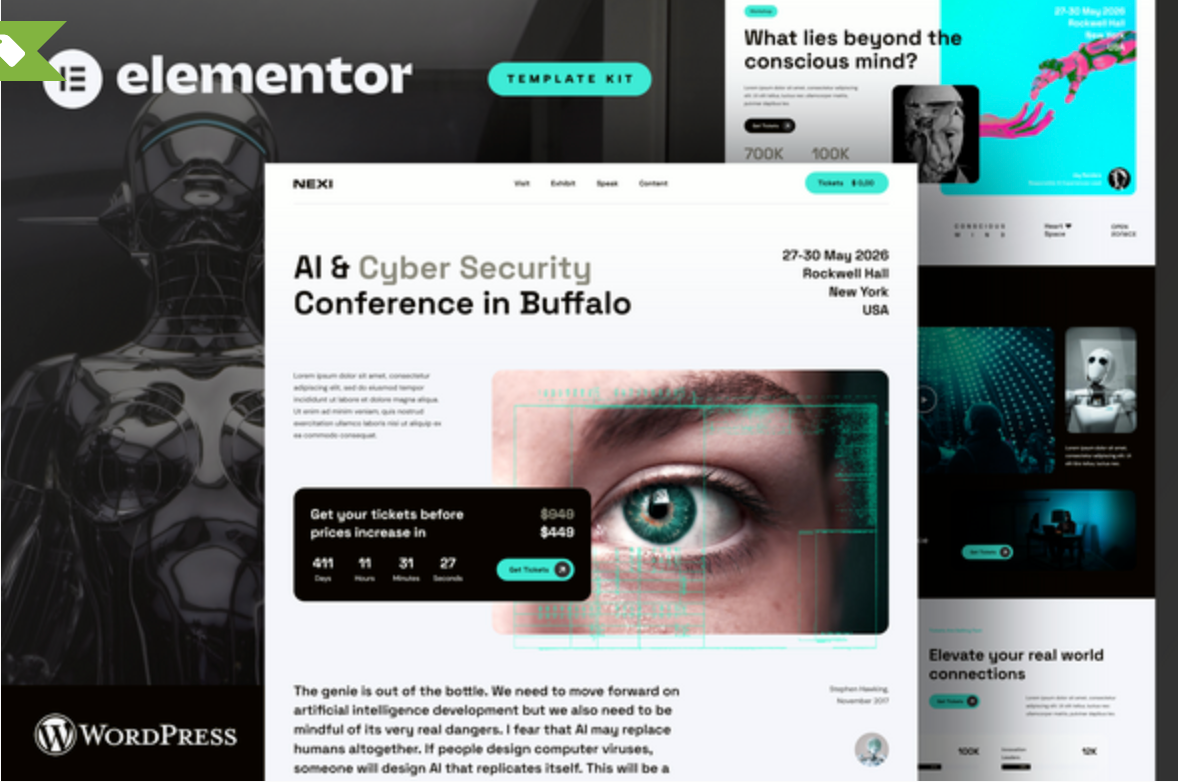Nexi - AI & Cyber Security Event Conference Elementor Pro Template Kit