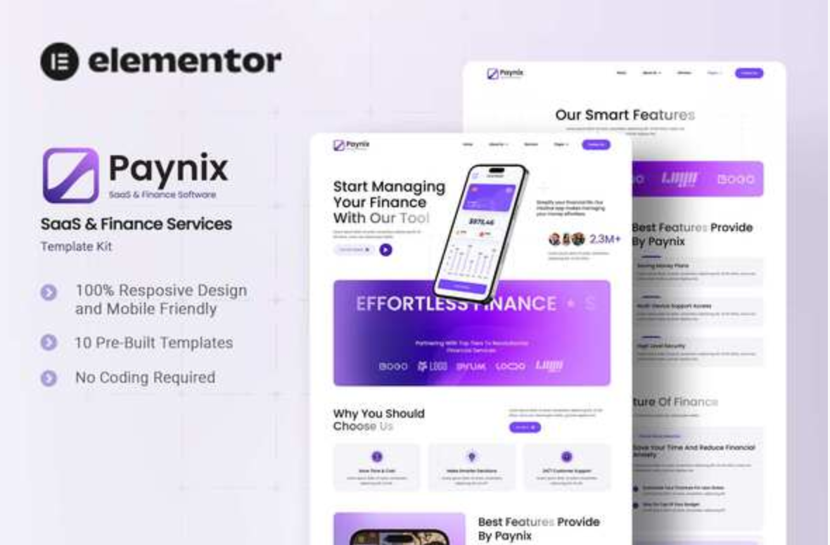 Paynix - SaaS & Finance Services Elementor Template Kit