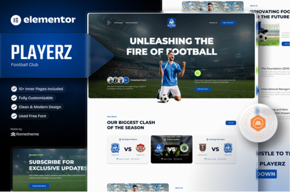 Playerz - Football Team & Sports Club Elementor Template Kit