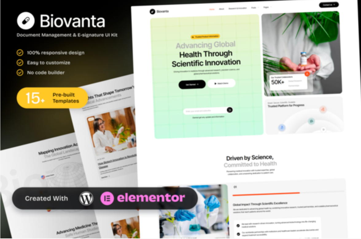 Biovanta – Pharmaceuticals & Biotechnology Industry Elementor Template Kit