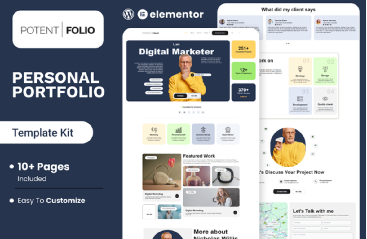 PotentFolio – Digital Marketer Portfolio Elementor Template Kit