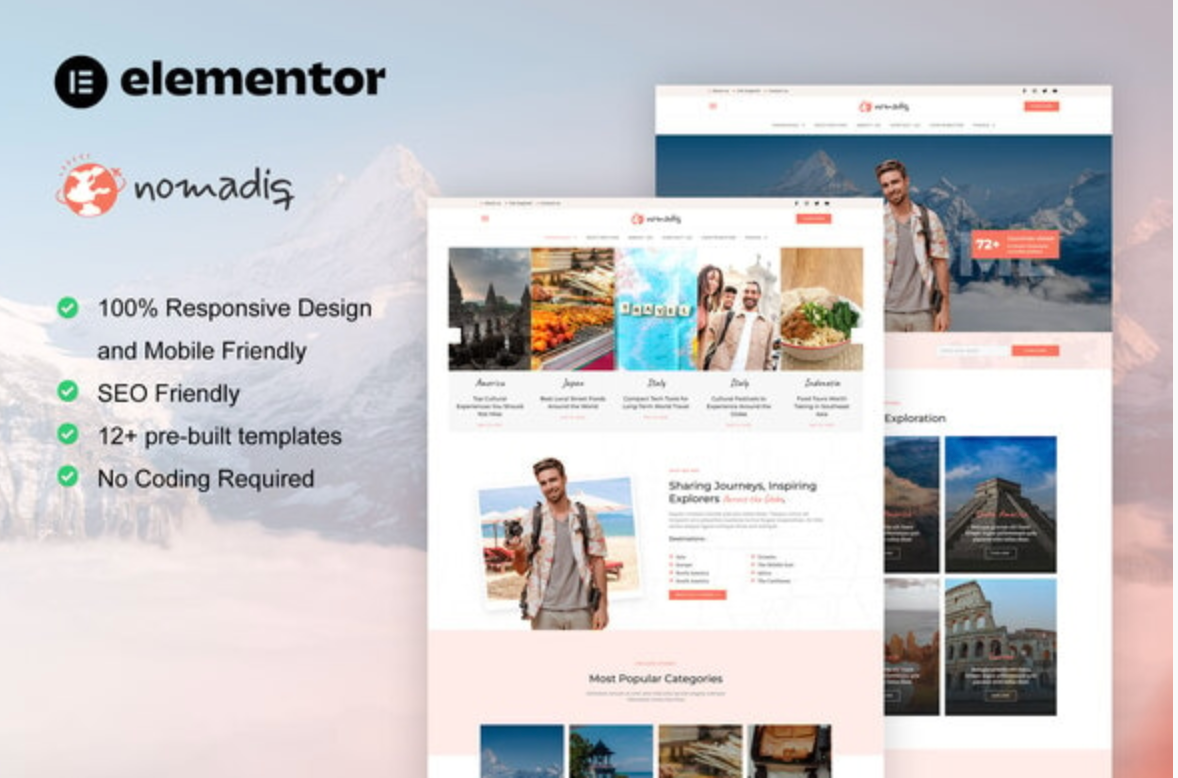 Nomadiq - Travel Blog & Magazine Elementor Pro Template Kit