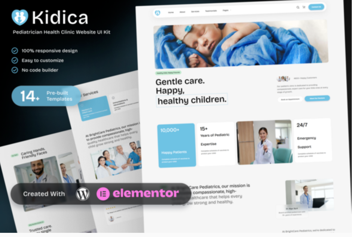 Kidica – Health Clinic & Pediatrician Elementor Template Kit for Childcare Services