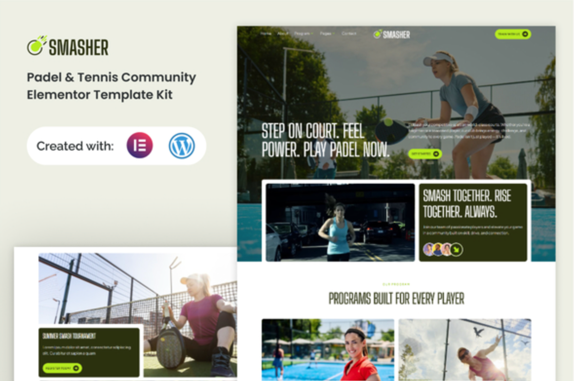 Smasher - Padel Tennis Community Elementor Template Kit