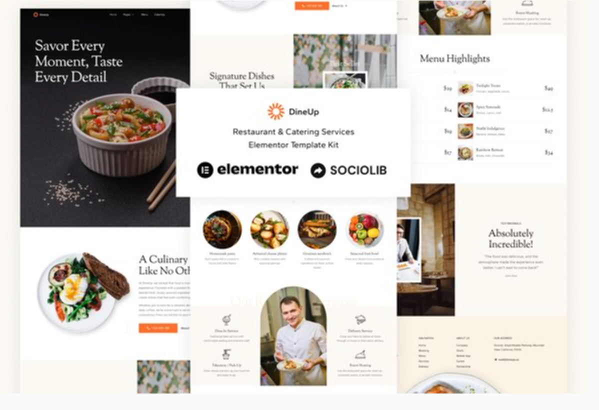 DineUp - Restaurant & Catering Service Elementor Template Kit