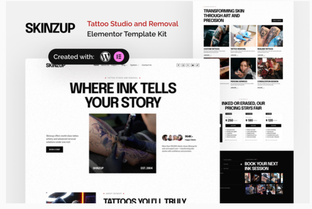 Skinzup - Tattoo Studio & Removal Elementor Template Kit