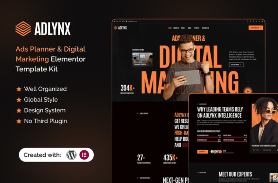 Adlynx - Ads Planner & Digital Marketing Elementor Template Kit