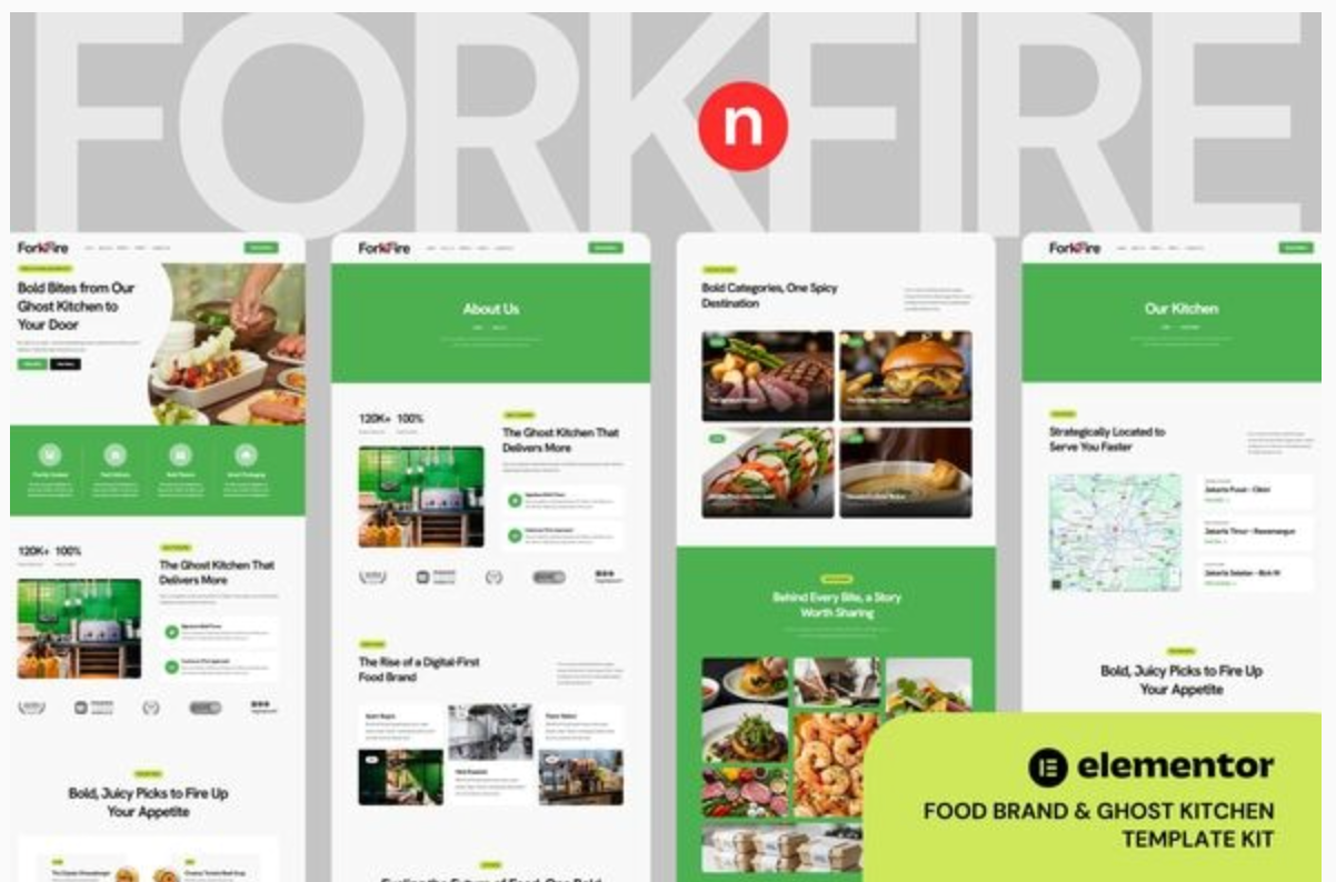 ForknFire - Food Brand & Ghost Kitchen Elementor Template Kit