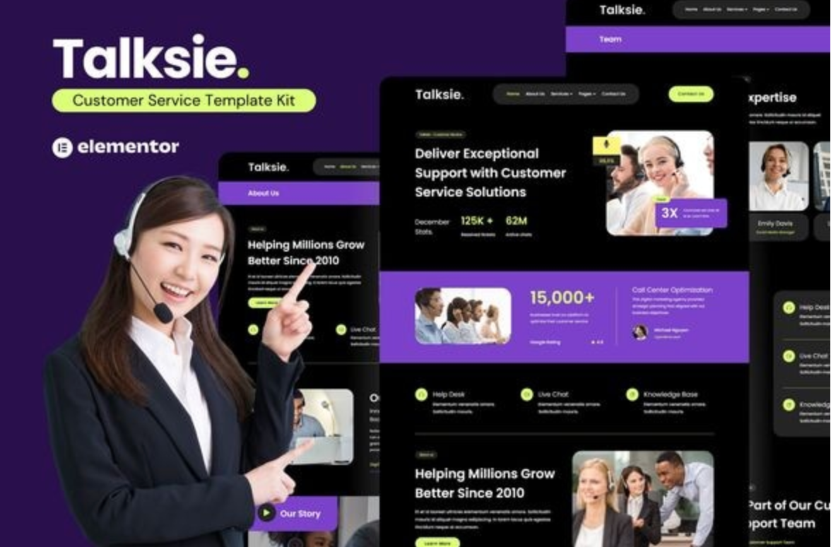 Talksie - Customer Service Website Elementor Template Kit