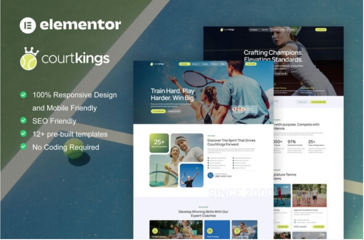 CourtKings - Tennis School & Sport Club Elementor Pro Template Kit
