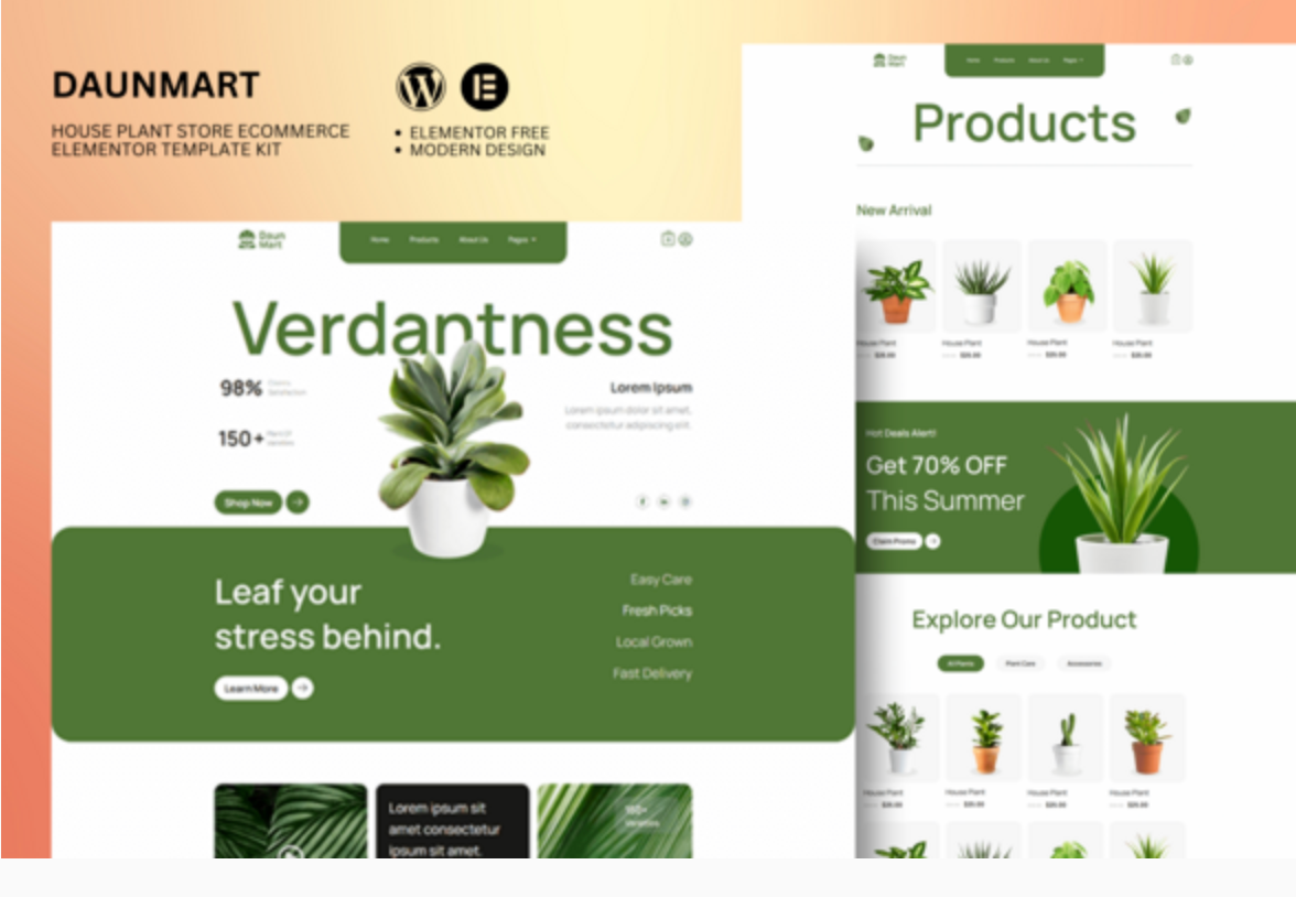 Daunmart - Houseplant Store Ecommerce Elementor Pro Template Kit