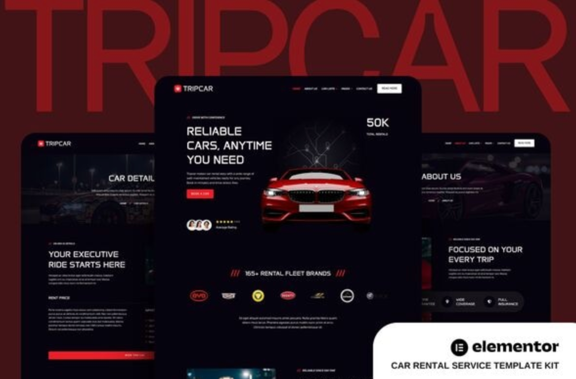 Tripcar - Car Rental Service Website Elementor Template Kit