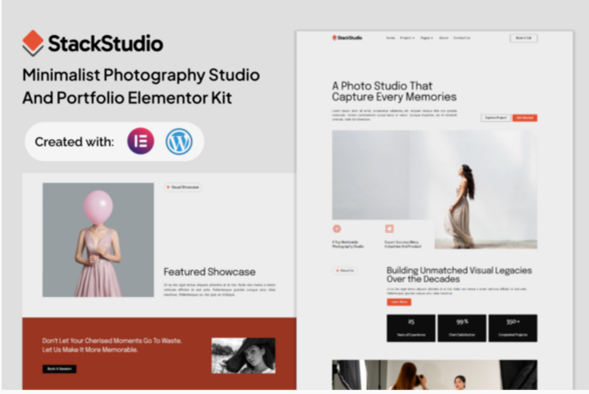 StackStudio - A Minimalist Photography Studio & Portfolio Elementor Kit