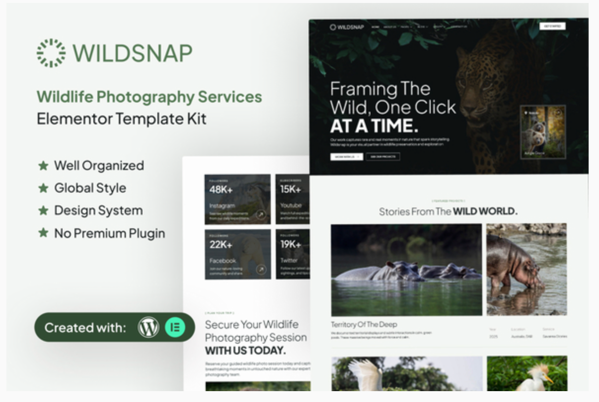 Wildsnap - Wildlife Photography Services Elementor Template Kit