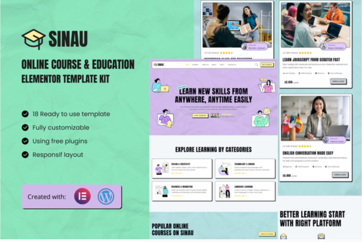 Sinau - Online Course & Education Elementor Template Kit