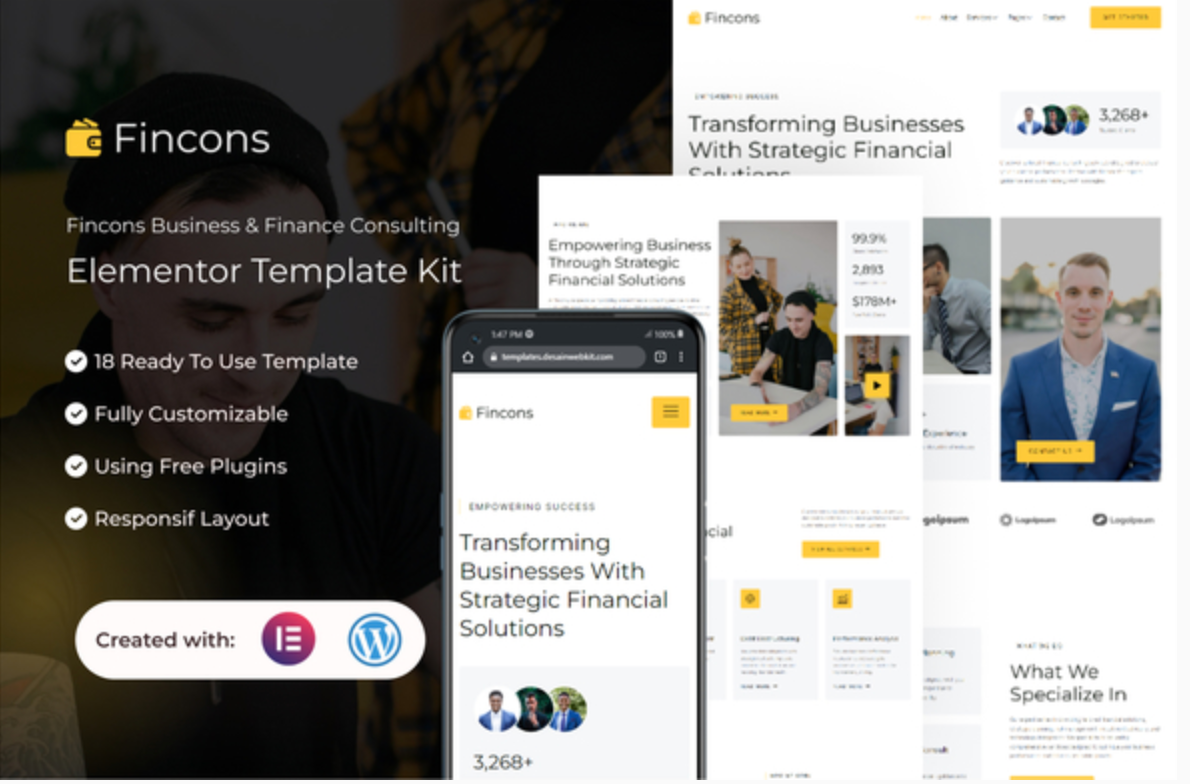 Fincons - Business & Finance Consulting Elementor Template Kit