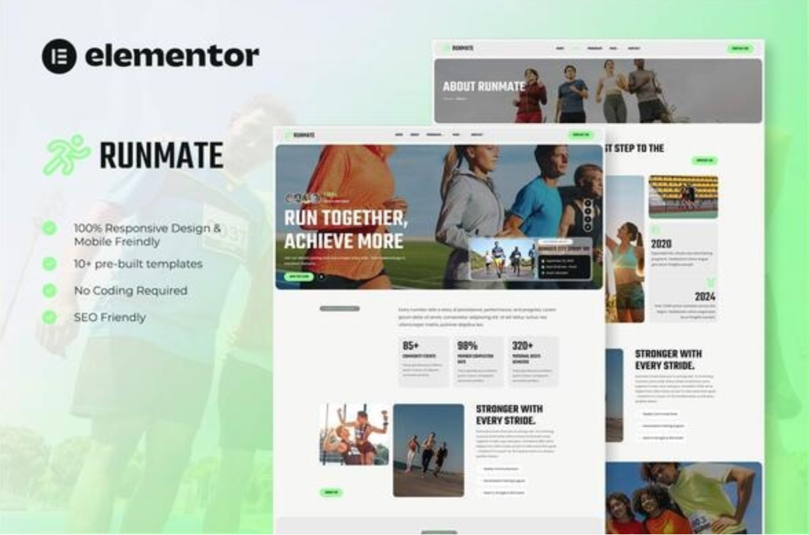 Runmate - Marathon Running Club & Sport Elementor Template Kit