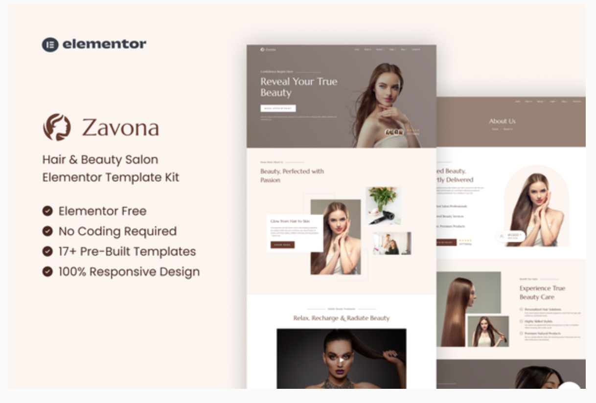 Zavona - Hair & Beauty Salon Elementor Template Kit