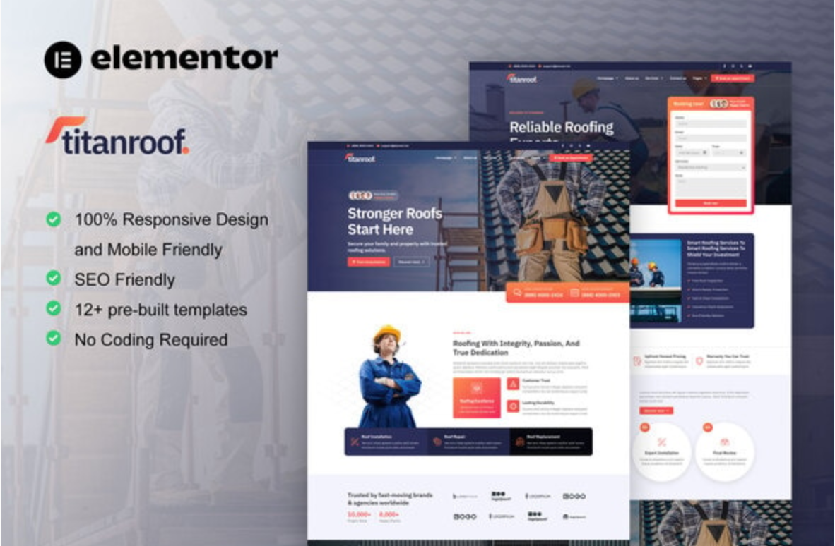 TitanRoof - Roofing Services Elementor Pro Template Kit