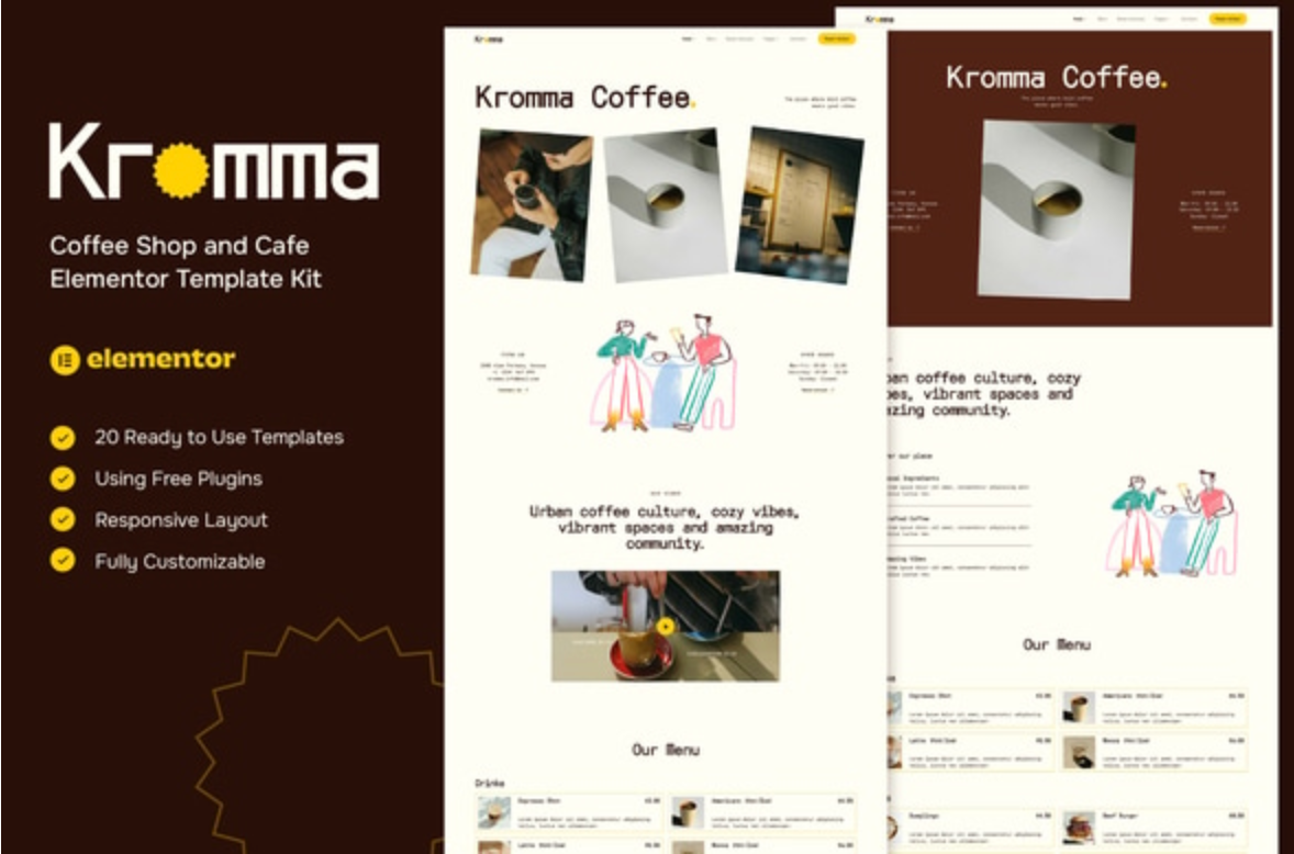 Kromma - Coffee Shop and Cafe Elementor Template Kit