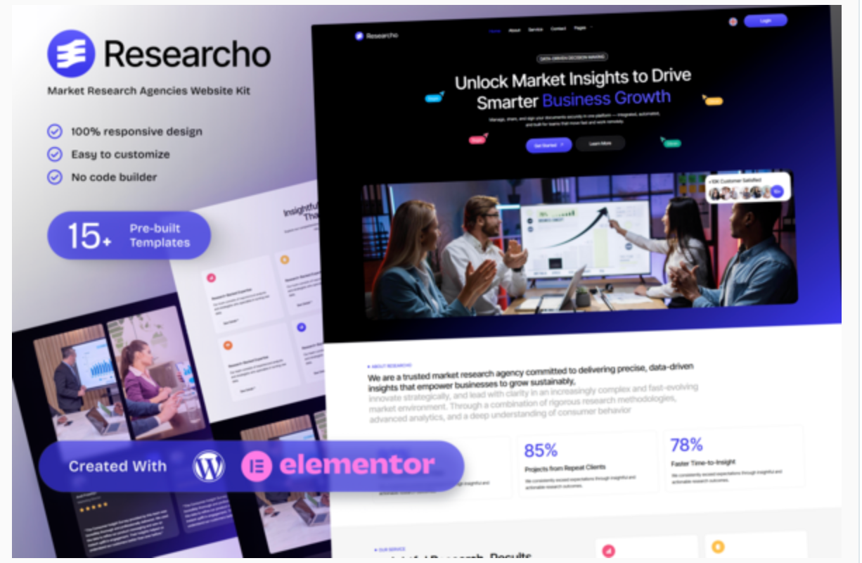 Researcho – Market Research Agencies Elementor Template Kit