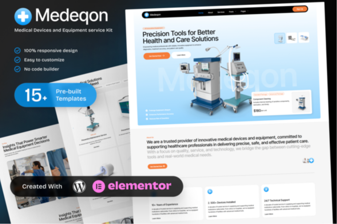 Medeqon – Medical Devices & Equipment Service Elementor Template Kit
