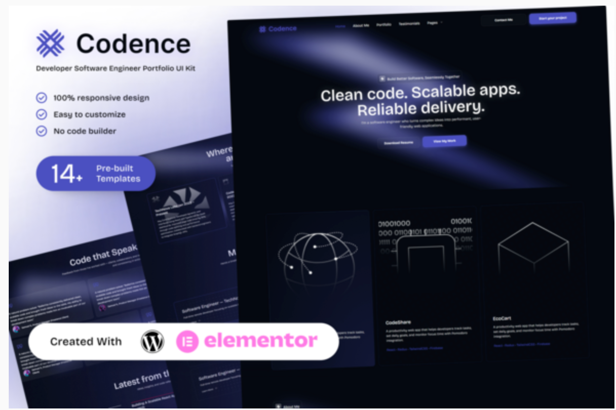 Codence – Developer Software Engineer Portfolio Elementor Template Kit