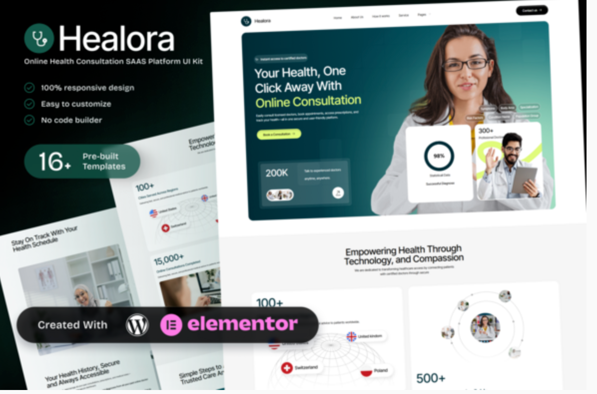 Healora – Online Health Consultation SAAS Platform Elementor Template Kit