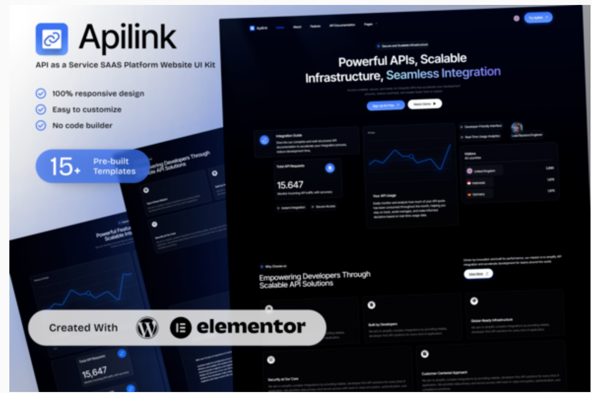Apilink – API as a Service SAAS Platform Elementor Template Kit for Developer Solutions