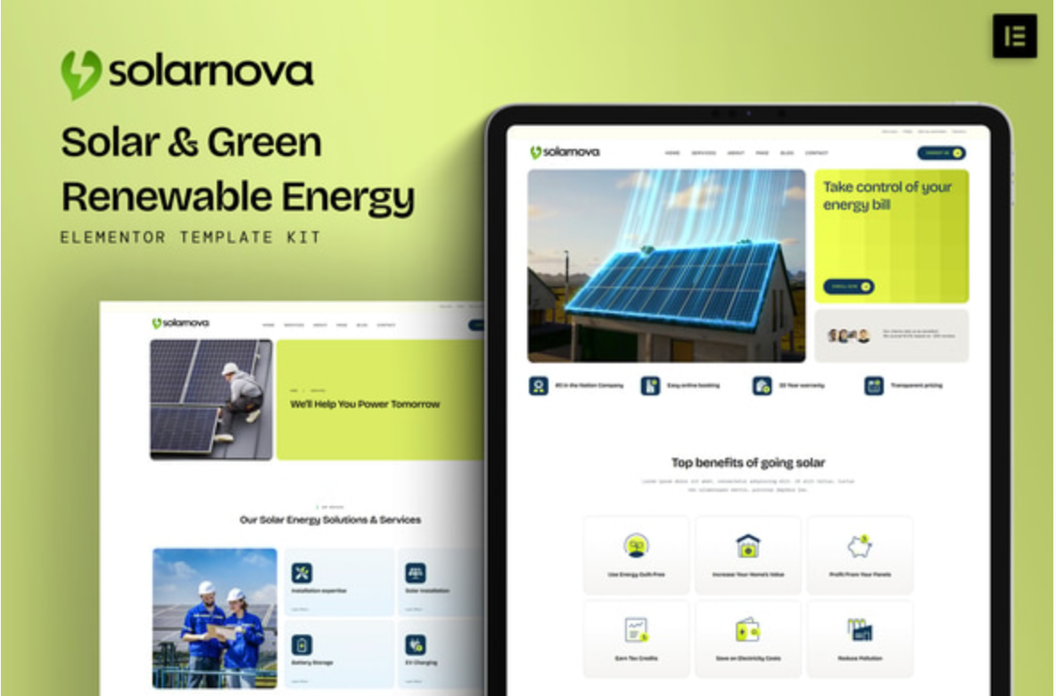 Solarnova - Solar & Green Renewable Energy Elementor Template Kit