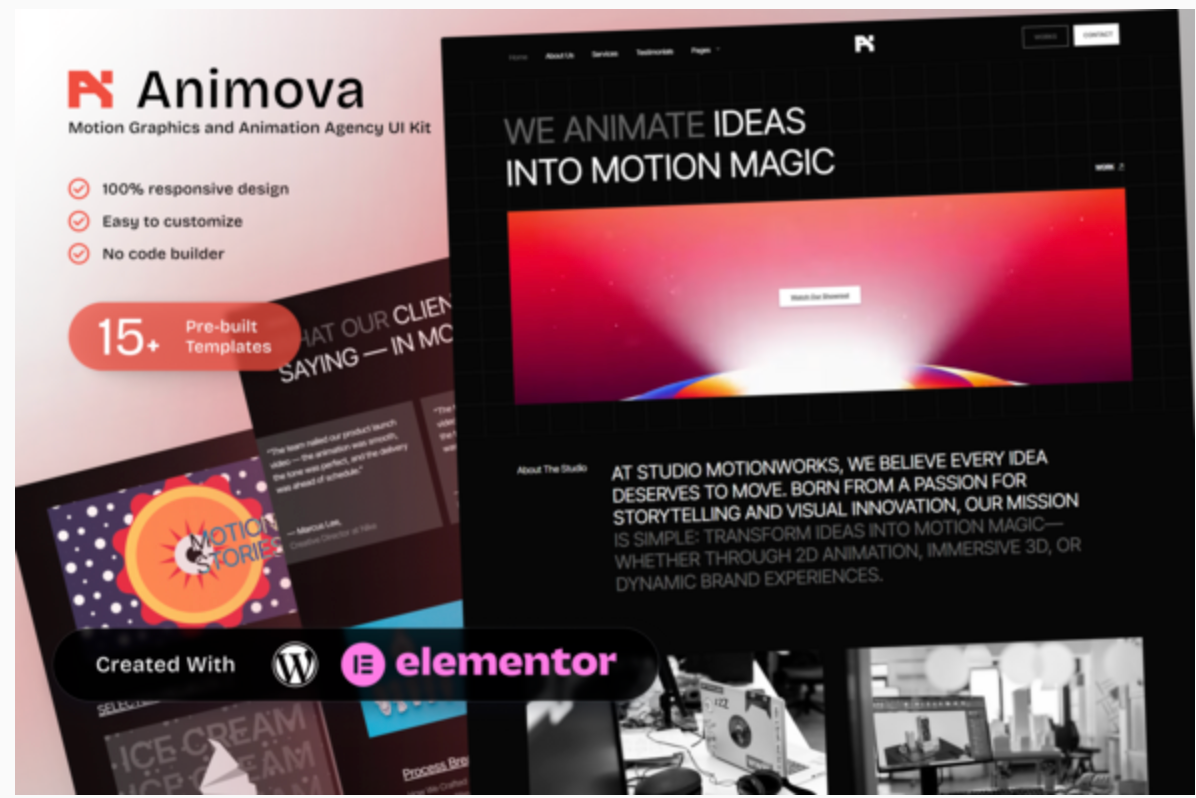Animova – Motion Graphics and Animation Agency Elementor Template Kit