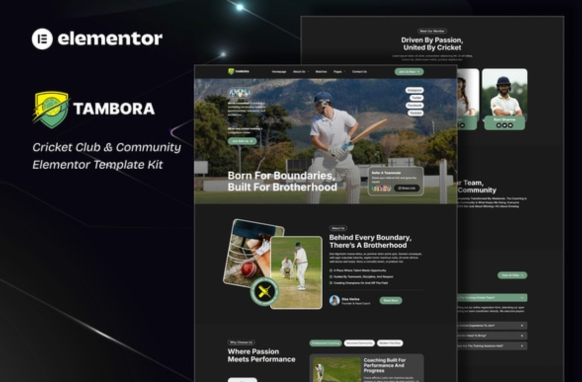 Tambora - Cricket Club & Community Elementor Template Kit
