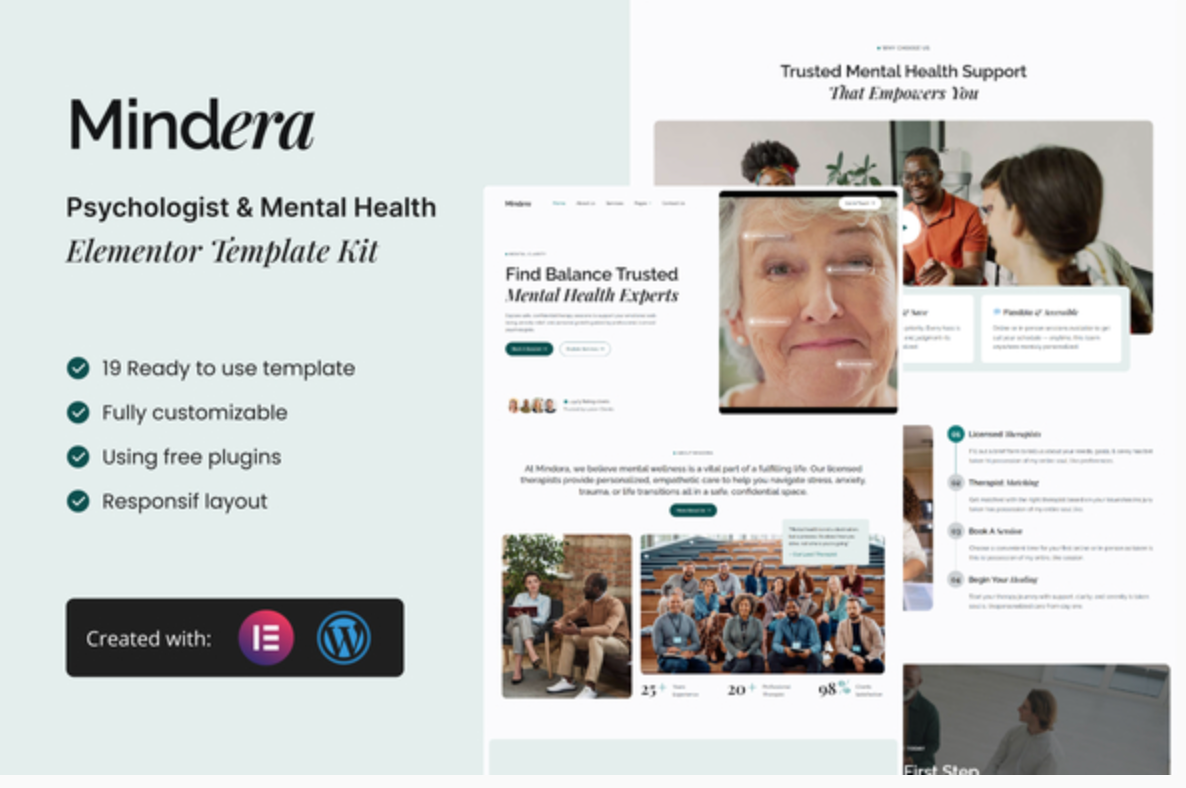 Mindera - Psychologist & Mental Health Elementor Template Kit