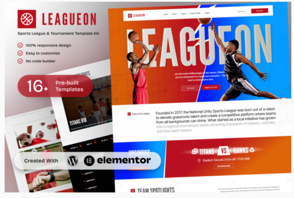 Leagueon – Sports League & Tournament Elementor Template Kit