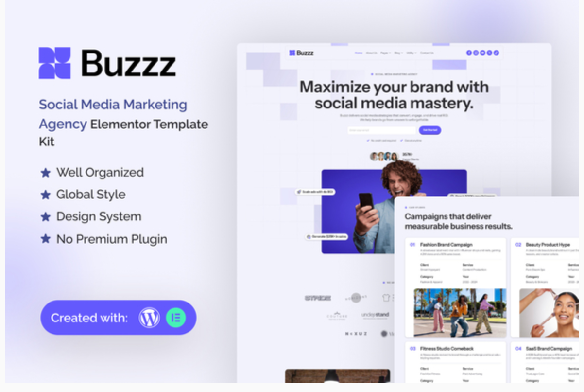 Buzzz - Social Media Marketing Agency Elementor Template Kit