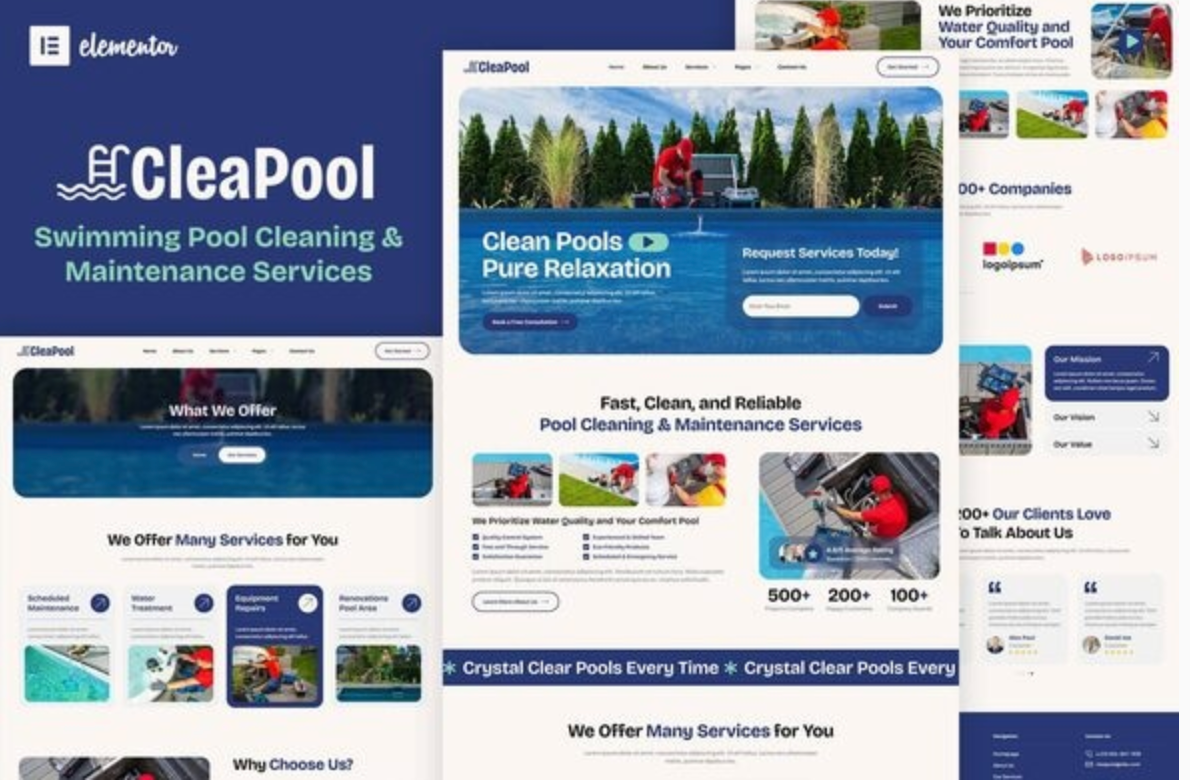 Cleapool - Swimming Pool Cleaning and Maintenance Service Elementor Template Kit