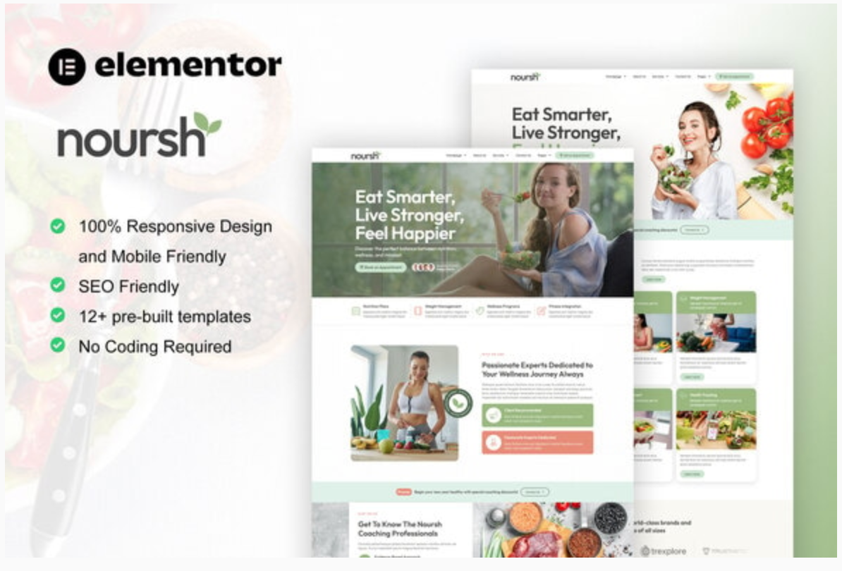 Noursh - Healthy Food & Nutrition Elementor Pro Template Kit