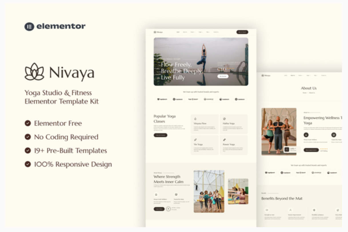 Nivaya - Yoga Studio & Fitness Elementor Template Kit