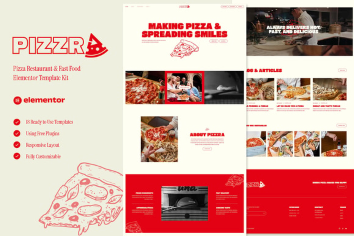 Pizzra - Pizza Restaurant & Fast Food Elementor Template Kit